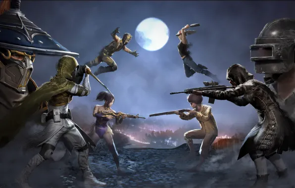 Weapons, the moon, the game, battle, art, fight, moon, game
