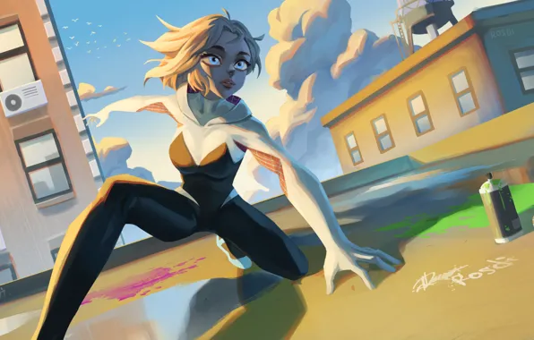 Girl, art, costume, marvel comics, Gwen Stacy, Spider-Gwen, Into the Spider-Verse, spider-woman