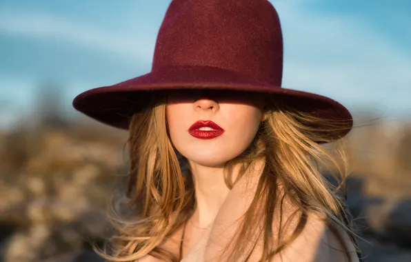 Picture style, lipstick, lips, hat, red, Nikita Starichenko