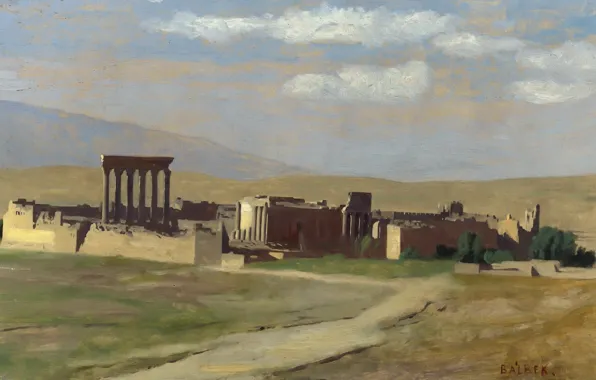 Picture landscape, picture, ruins, architecture, Jean-Leon Gerome, View Of Balbec