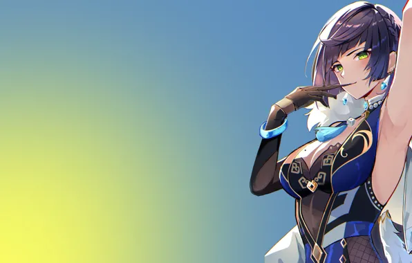 Girl, hot, sexy, blue, anime, babe, armpits, anime girl