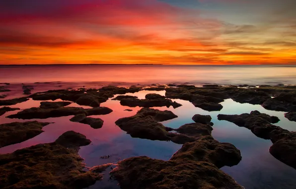 Sea, landscape, sunset