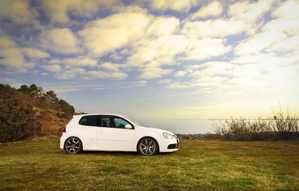 Picture the sky, clouds, nature, volkswagen, white, Golf, golf, Volkswagen