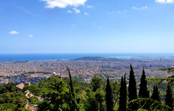 The sky, the city, view, height, Barcelona