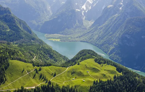 Picture Germany, View of the Königssee lake, the top of the mountain Jenner