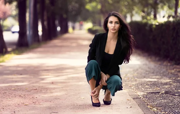 Picture autumn, look, girl, pose, Park, model, hair, alley