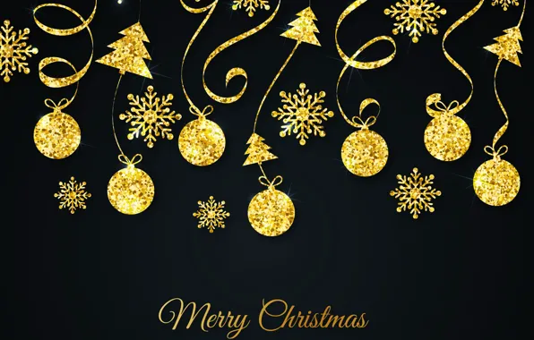 Decoration, gold, pattern, New Year, Christmas, golden, black background, Christmas
