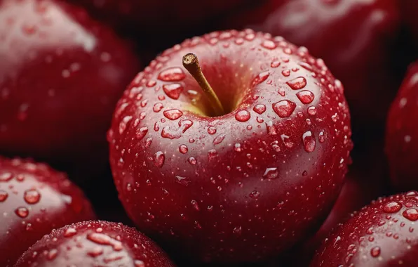 Drops, apples, Apple, red, a lot, AI art, neural network