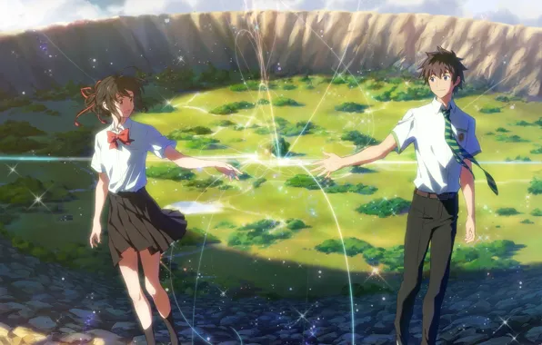 Girl, anime, art, guy, Kimi no VA On, Your name