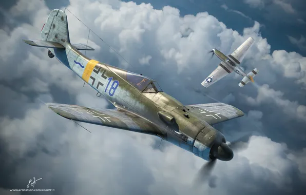 Fighter-monoplane, Focke-Wulf, Luftwaffe, German single-seater single piston, Antonis (rOEN911) Karidis, FW-190 D-9, Blue 18