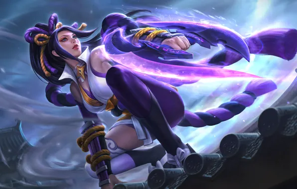 Picture roof, girl, weapons, Hanabi, Mobile Legends: Bang Bang!
