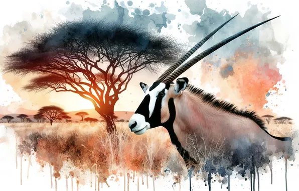 Look, face, paint, portrait, white background, antelope, imitation of watercolor, imitation painting