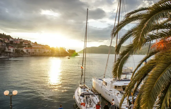 Sea, sunset, Palma, yachts, Croatia, Croatia, Korcula, The Adriatic sea