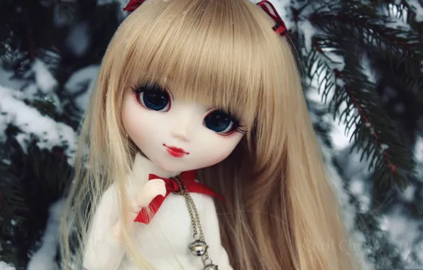 Picture winter, toy, doll, tree, bangs. Rus