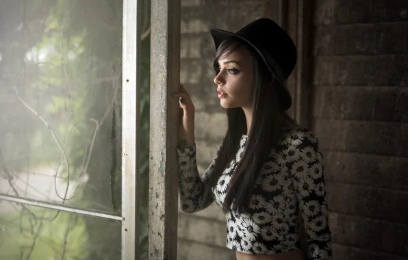 Girl, long hair, hat, photo, photographer, blue eyes, model, tattoo