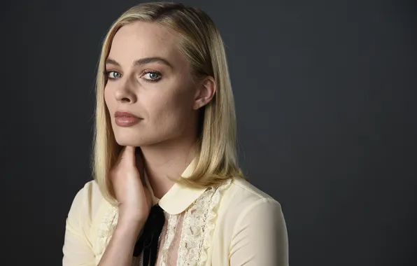 Look, pose, background, portrait, actress, blonde, blouse, Margot Robbie