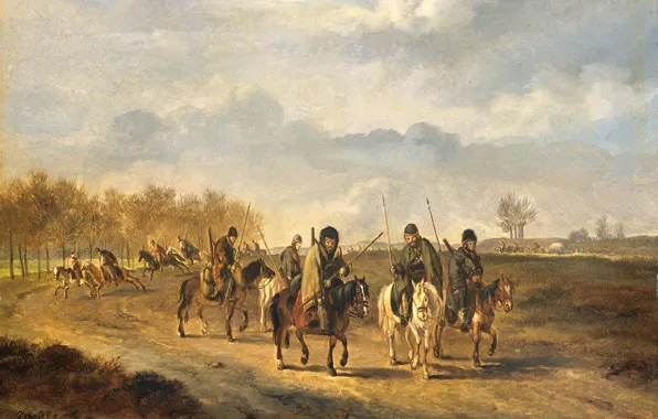 Picture tree, oil, picture, Pieter Gerardus van OS, Cossacks on a Country Road near Bergen