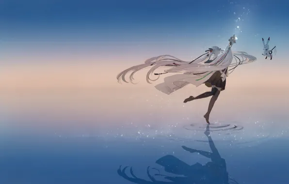 Picture water, girl, reflection, dance, anime, art, Bunny