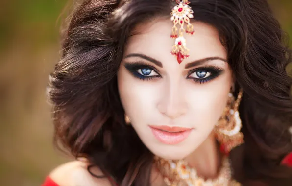 Look, girl, decoration, eyelashes, hair, curls, Indian