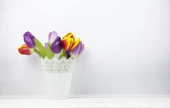 Picture bouquet, colorful, tulips, vase