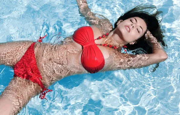 Swimsuit, water, girl, reflection, wet, pool, brunette, girl