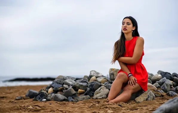 Picture sea, girl, shore, Diana Castro