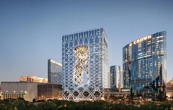 The evening, Line, Architecture, Skyscraper, Macau, Morpheus Hotel, Gothel
