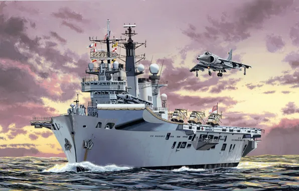 Picture the plane, figure, ship, the carrier, ILLUSTRIOUS
