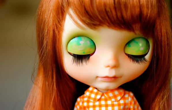 Picture eyelashes, head, doll, red, bangs, closed eyes