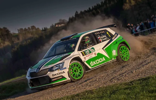 The sky, Dust, Turn, Rally, Rally, Skoda, Fabia, WRC2