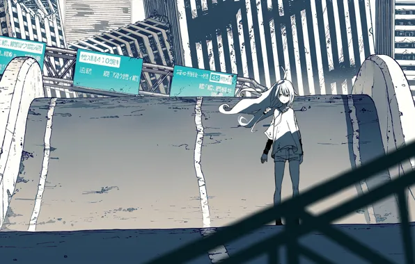 Road, girl, the city, ruins, Vocaloid