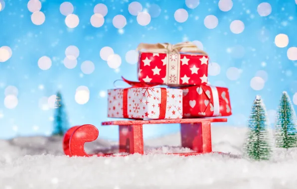 Winter, snow, decoration, snowflakes, New Year, Christmas, gifts, Christmas