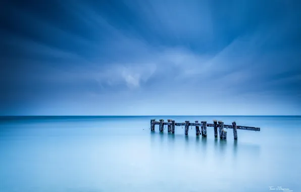 The sky, clouds, nature, the ocean, pierce, piles