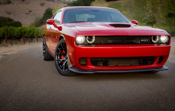 Picture Dodge, Challenger, Red, Hellcat, Wheels, Blakc