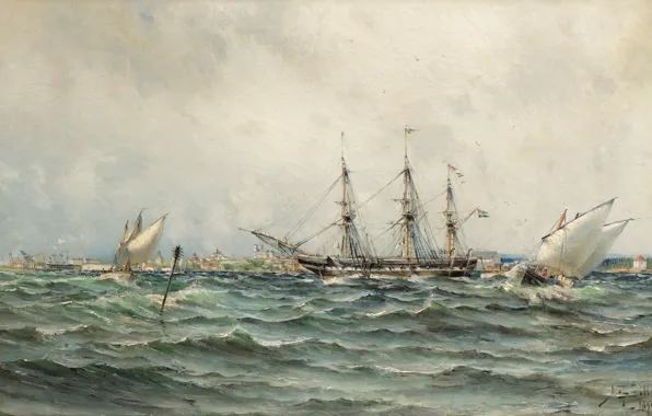 1844, The sea and ships, Landscape marine, fullsize, Herman Gustaf AF Sillen