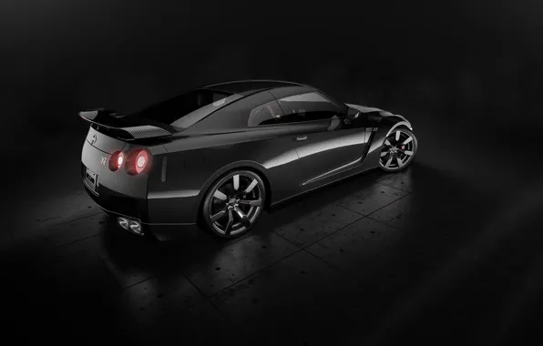 Picture Nissan, GT-R, Car, Black, Studio, Back, R35, Sport