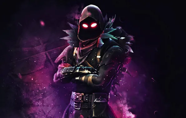 Picture artwork, Fortnite, Raven, darkness, Fortnite Battle Royale, 2019 games, Raven Fortnite, red eyes