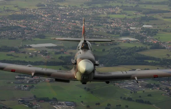 Picture landscape, fighter, flight, Supermarine, Spitfire Mk V