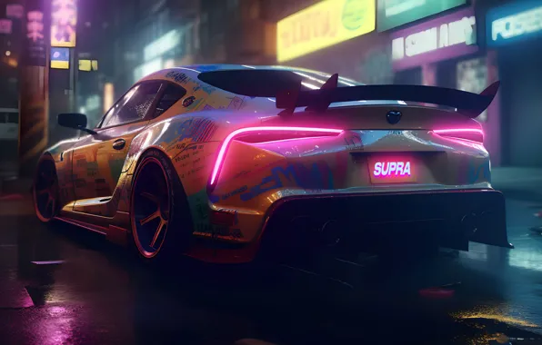 Picture Toyota, Cars, Street, Neon, Toyota Supra, JDM, Japanese, Cyberpunk