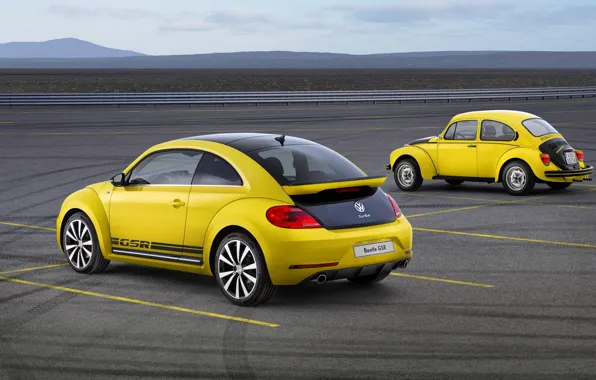 Yellow, Retro, Volkswagen, Beetle, Two, GSR, Beatle