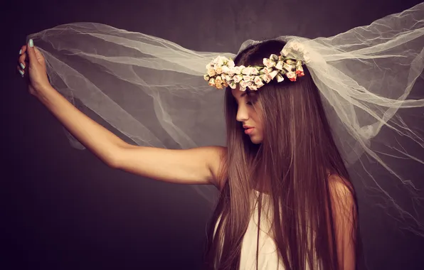 Girl, beauty, the bride, wreath, veil