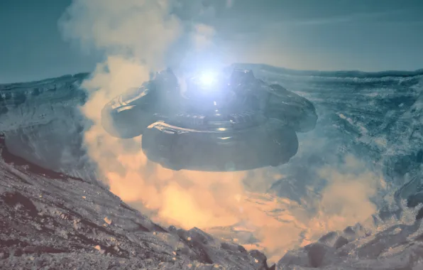 Mountains, ship, UFO, space, the alien ship, aircraft