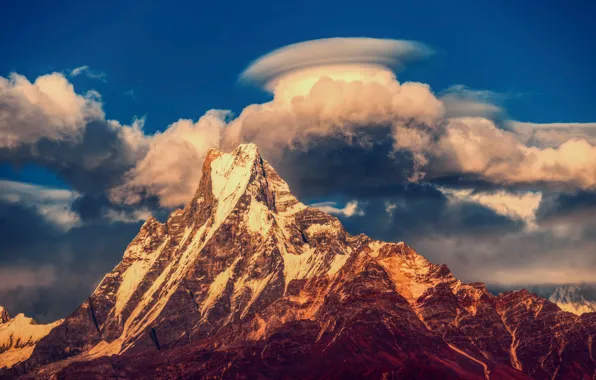 The sky, clouds, mountains, The Himalayas, Nepal, Annapurna range