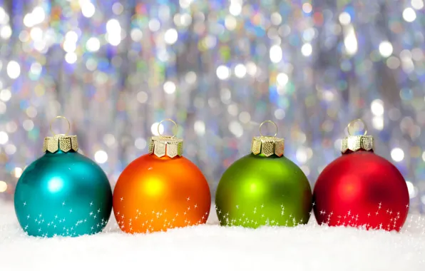 Balls, snow, glare, balls, Christmas, New year, colorful