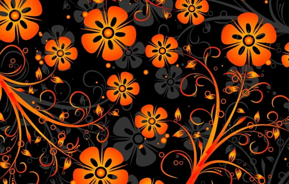 Flowers, background, pattern, vector, orange