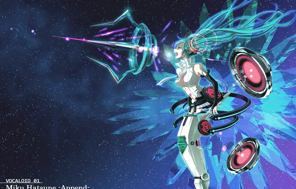 Picture the sky, girl, stars, night, weapons, art, Hatsune Miku, Vocaloid