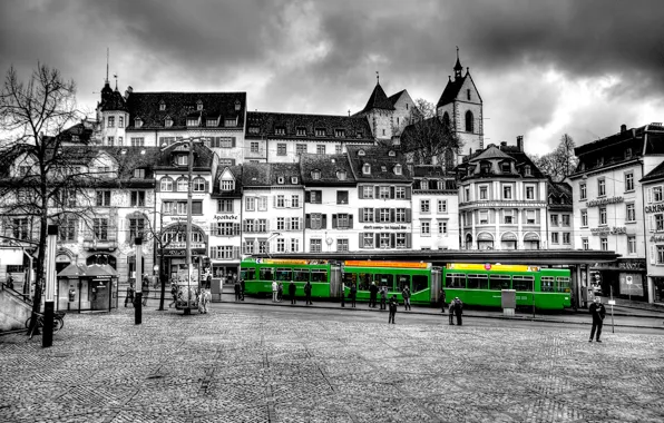 Picture paint, home, Switzerland, area, tram, Basel