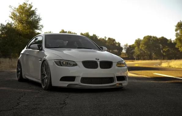 Picture white, the sky, trees, bmw, BMW, white, e92, the road