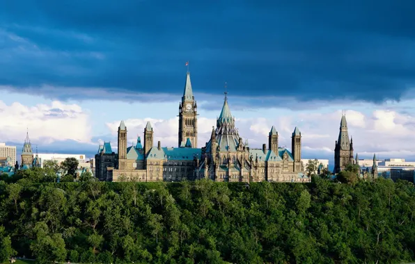 Clouds, trees, the building, Parliament, Canada, Ontario