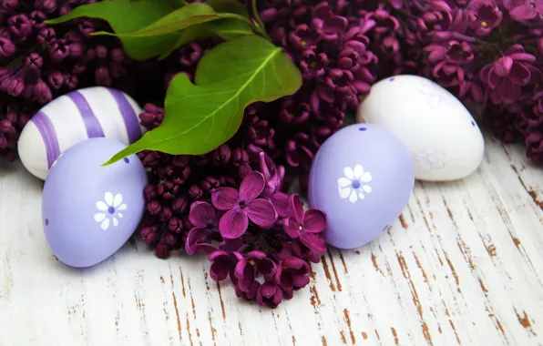 Flowers, eggs, spring, colorful, Easter, happy, wood, blossom